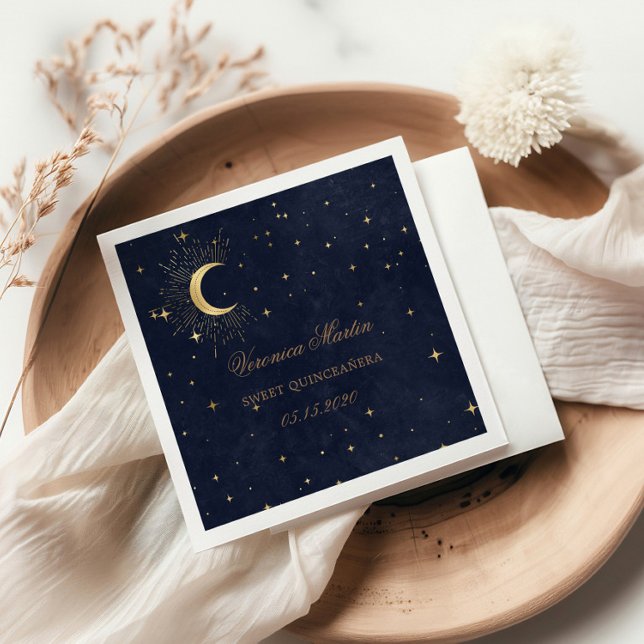Midnight Blue Moon Stars Quinceanera Napkin (Creator Uploaded)