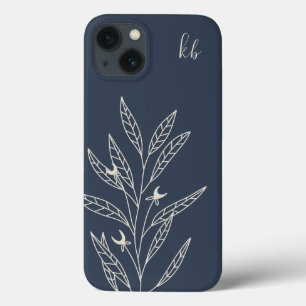 Midnight Blue   Mystic Boho Botanical Monogram iPhone 13 Case