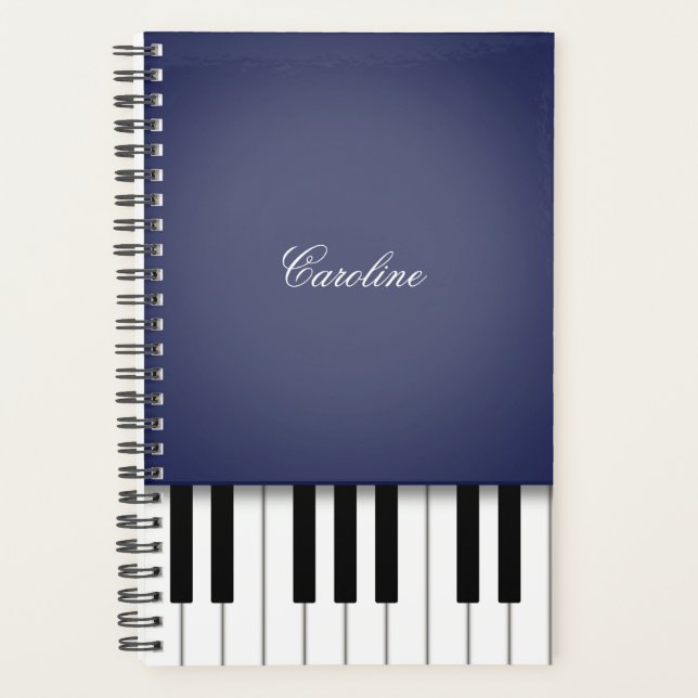 Midnight Blue Piano Keyboard Personalised Music Planner (Front)