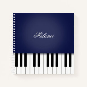 Midnight Blue Piano Music Keyboard Personalised Notebook