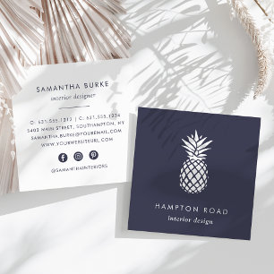 Midnight Blue Pineapple Square Business Card