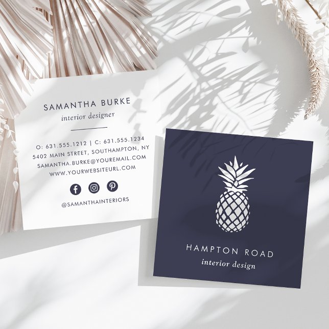 Midnight Blue Pineapple Square Business Card (Creator Uploaded)