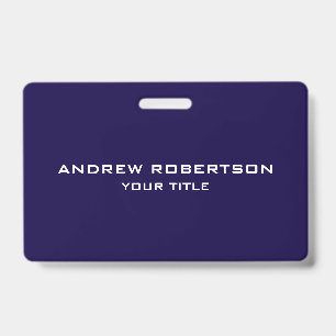 Midnight Blue Plain Elegant Minimalist Simple ID Badge