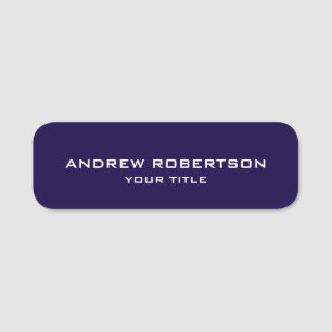 Midnight Blue Plain Elegant Minimalist Simple Name Tag