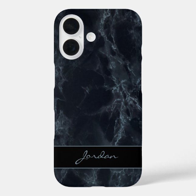 Midnight Blue Polished Marble Stone with Name Case-Mate iPhone Case (Back)