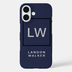 Midnight blue professional simple modern monogram  iPhone 16 case