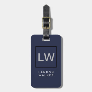 Midnight blue professional simple modern monogram luggage tag