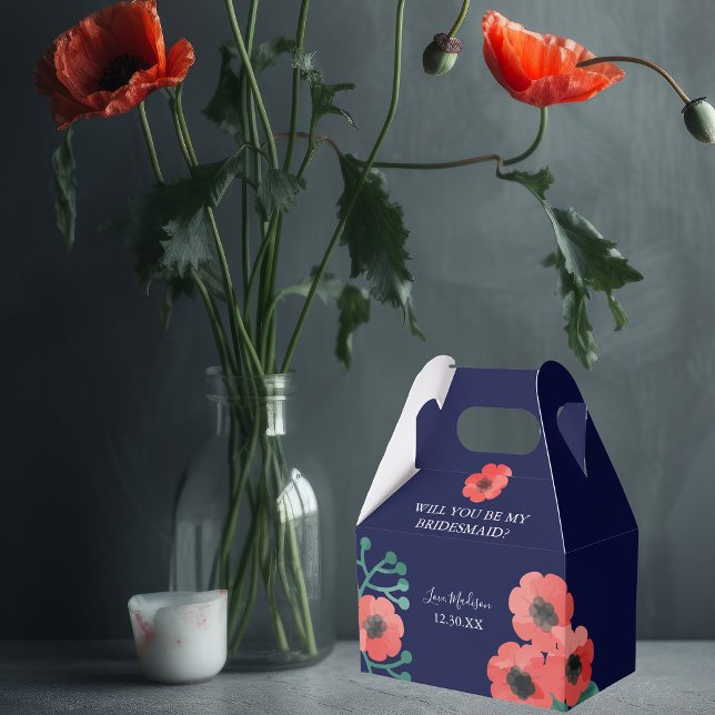 Midnight Blue Red Poppy Will You Be My Bridesmaid Favour Box (Creator Uploaded)