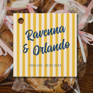 Midnight Blue Retro Muted Peach Stripe Wedding Favour Tags