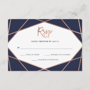 Midnight Blue Rose Gold Geometric Bat Mitzvah RSVP