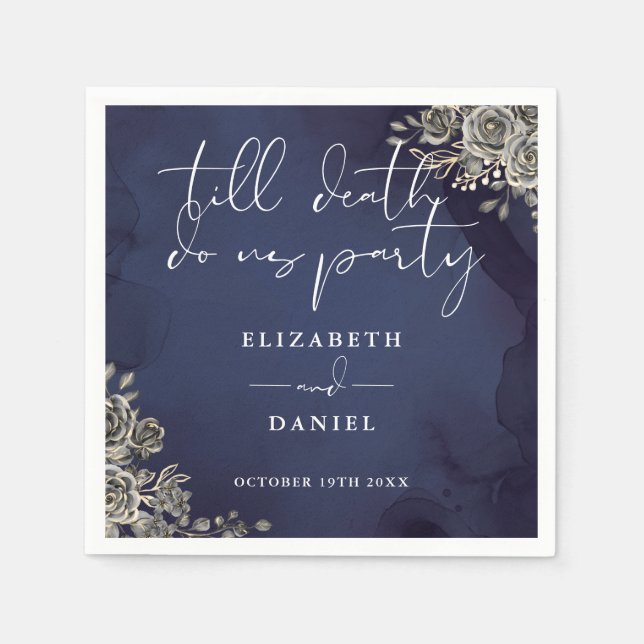 Midnight Blue Roses Floral Gothic Wedding Napkin (Front)