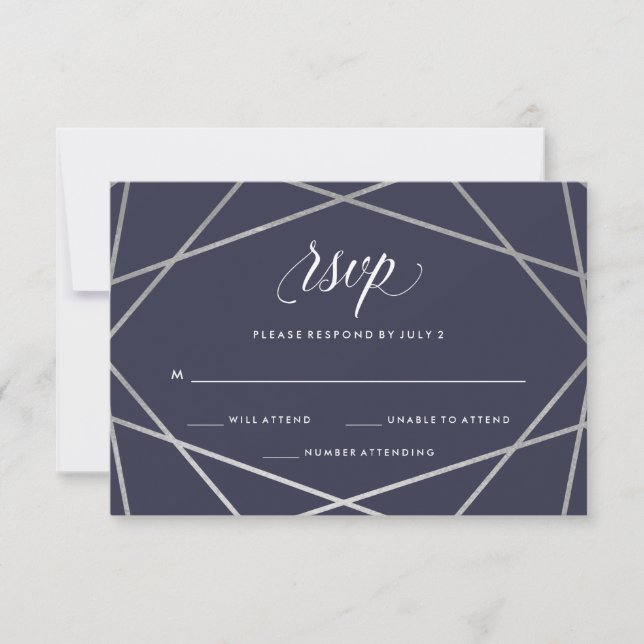 Midnight Blue Silver Geometric | Bat Mitzvah RSVP (Front)