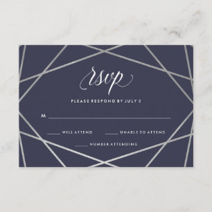 Midnight Blue Silver Geometric   Bat Mitzvah RSVP Card