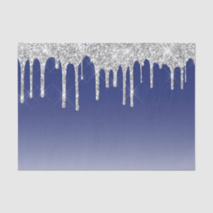 Midnight Blue Silver Glitter Drip Graphic Tissue Paper