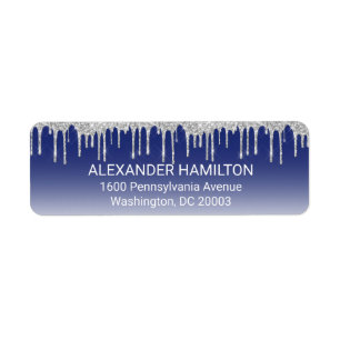 Midnight Blue Silver Glitter Drip Return Address Label