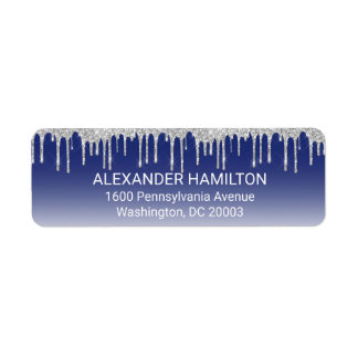 Midnight Blue Silver Glitter Drip Return Address Label