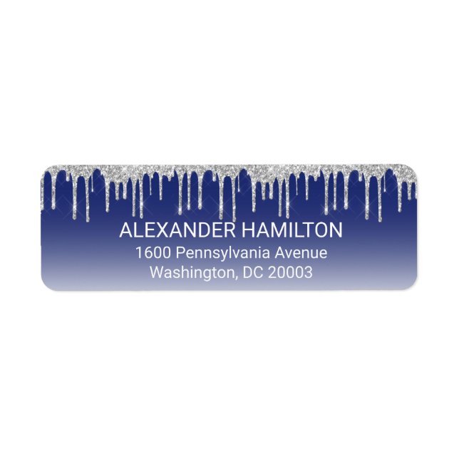 Midnight Blue Silver Glitter Drip Return Address Label (Front)