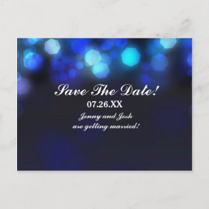 Midnight Blue Sky Bokeh Wedding Save Date Postcard