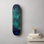 *~*  Midnight Blue Sky Cosmic Emerald Feather Boho Skateboard<br><div class="desc">* Energetically Enhanced Magical Mystical Cosmic Celestial Bohemian Gypsy Rustic stunningly beautiful Midnight Navy Blue Watercolor sky background and sparkling celestial cosmic feather design. The magic vibe feather is very light and whispy. * Customise / Personalise with your INITIALS / MONOGRAM or NAME. Use the designer too to play with...</div>