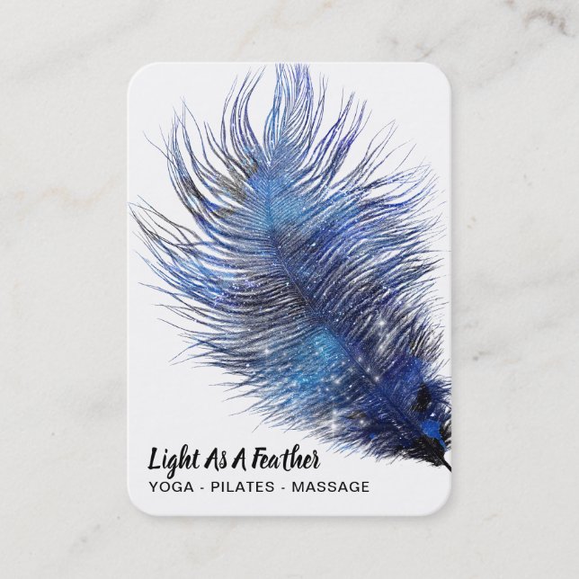 *~*  Midnight Blue Sky Cosmic Feather Boho Teal Business Card (Front)