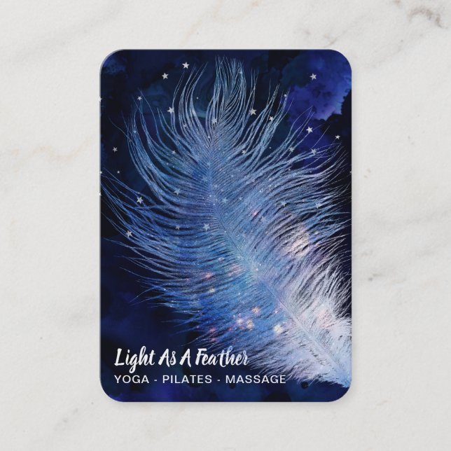 *~*  Midnight Blue Sky Turquoise Feather Boho Business Card (Front)