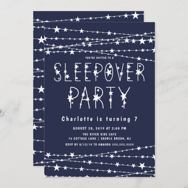 Midnight Blue Sleepover Birthday Party Invitation (Front/Back)