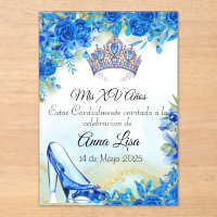 Midnight Blue Slipper and Crown Quinceañera Invite