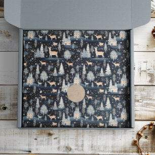 Midnight Blue Snowy Village  Tissue Paper