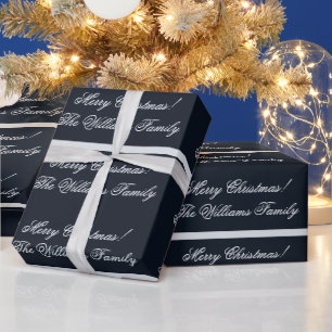Midnight Blue Sparkling Silver Custom Christmas Wrapping Paper