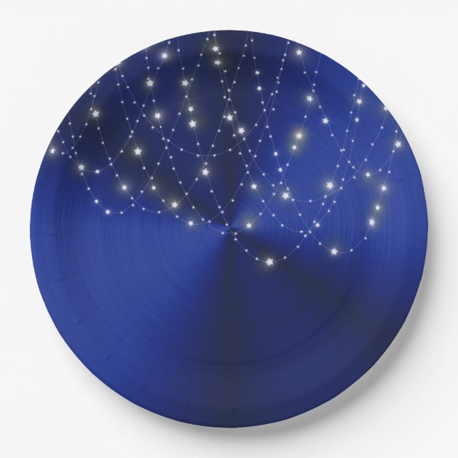 Midnight Blue Starlight Cascade Paper Plate (Front)