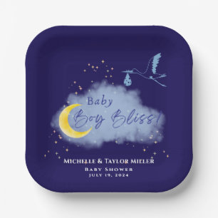 Midnight Blue Starlit Baby Boy Bliss Stork Paper Plate