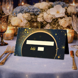 Midnight Blue Stars Moon celestial Halo wedding Place Card