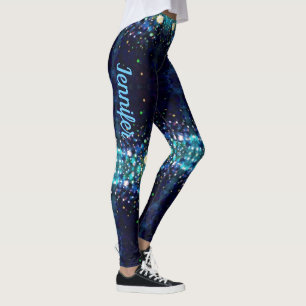Midnight Blue Stars Watercolor Custom Name Leggings