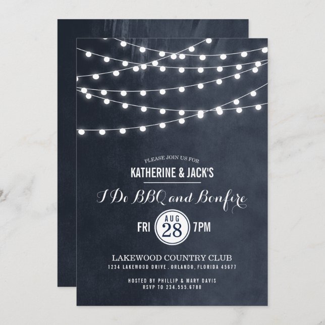 Midnight Blue String Lights I Do BBQ Invitation (Front/Back)
