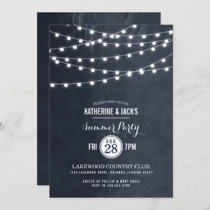 Midnight Blue String Lights Summer Party Invite