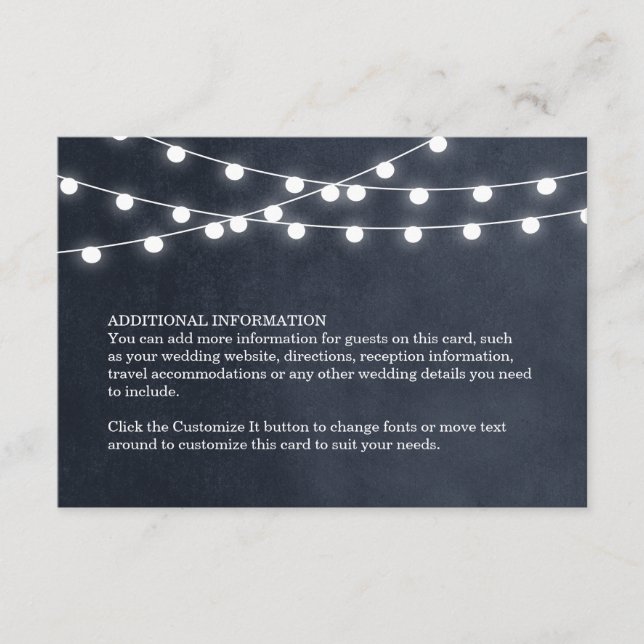 Midnight Blue String Lights Wedding Insert Card (Front)