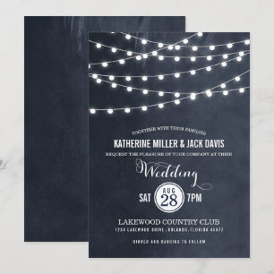 Midnight Blue String Lights Wedding Invitation