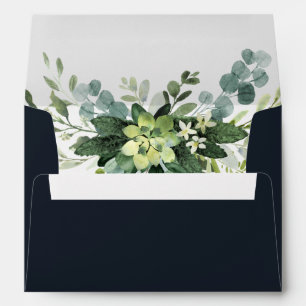 Midnight Blue Succulent Pre-Printed Address 5x7 Envelope