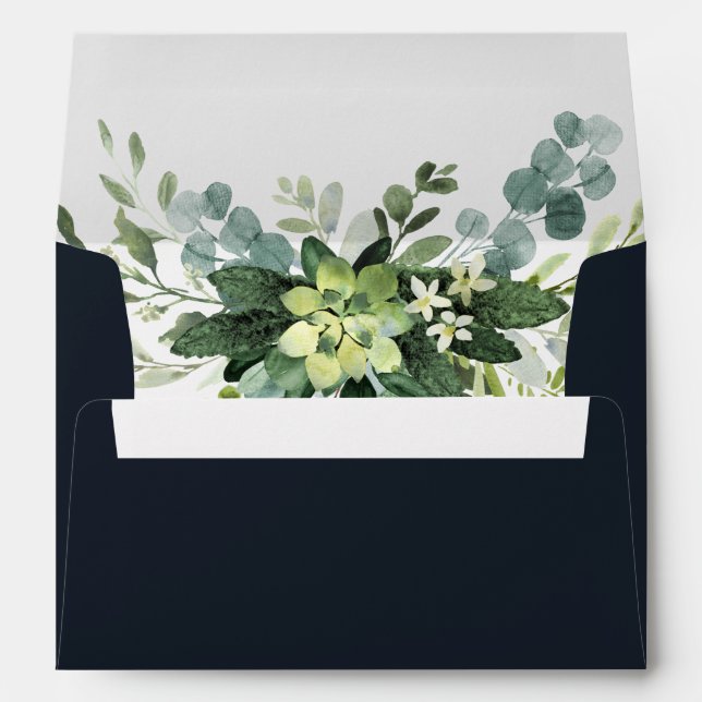 Midnight Blue Succulent Pre-Printed Address 5x7 Envelope (Back (Bottom))