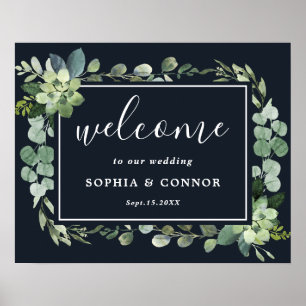 Midnight Blue Succulent Wedding Welcome Sign