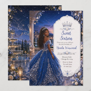 Midnight Blue Sweet 16 Princess Ball Invitation