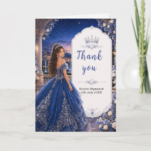 Midnight Blue Sweet 16 Princess Garden Thank You Card