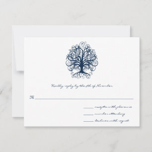 Midnight Blue Swirl Tree  Wedding  Response Card