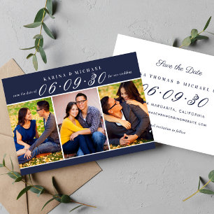 Midnight Blue Three Photo Collage Wedding Save The Date