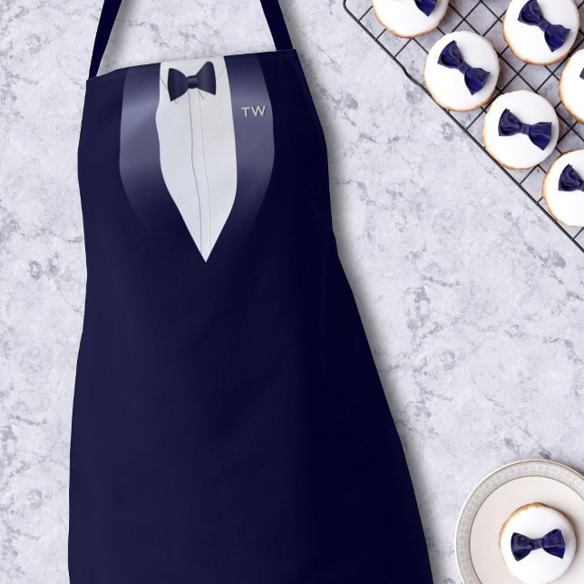 Midnight Blue Tuxedo Bib Waiters Costume Apron (Add your initials to this midnight blue tuxedo apron and cook up delights in the kitchen)