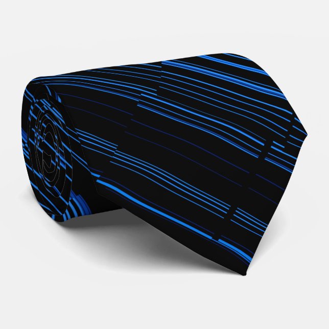 Midnight Blue Unique Modern Stripe Pattern Cool Tie (Rolled)