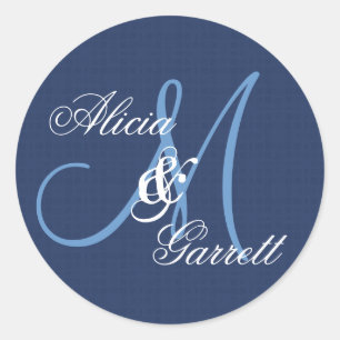 Midnight Blue Wedding Custom Monogram V21 Classic Round Sticker