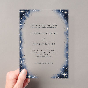 Midnight Blue Winter Stars Luxury Wedding Acrylic Invitations