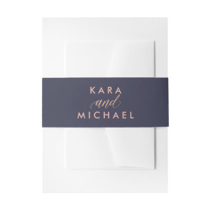 Midnight Blue with Faux Rose Gold and Calligraphy Invitation Belly Band