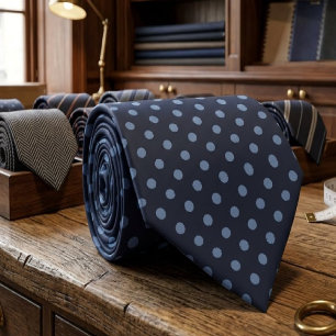Midnight Blue With Grayish Blue Polka Dots Design Tie